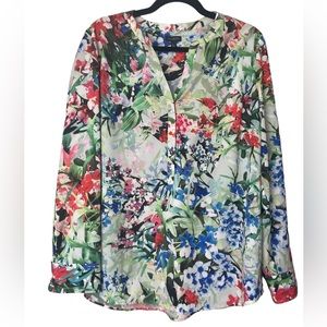 Talbots Multicolor Floral V-Neck Button-Front Blouse